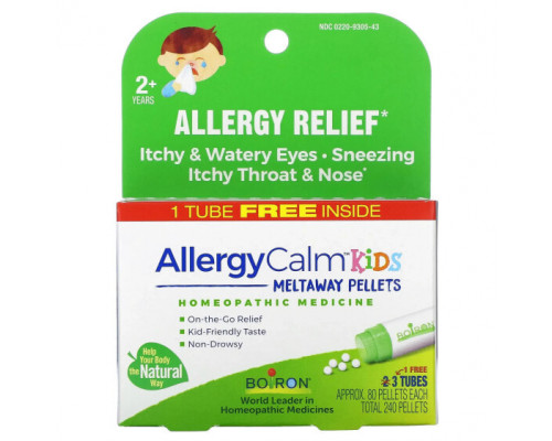 Детское здоровье Boiron, AllergyCalm Kids, для детей от 2 лет, 3 тюбика, 80 гранул в каждом Детское здоровье Boiron, AllergyCalm Kids, для детей от 2 лет, 3 тюбика, 80 гранул в каждом
