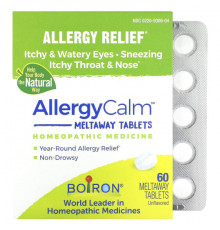 Травы и натуральные средства Boiron, AllergyCalm, для снятия аллергии, без добавок, 60 таблеток Meltaway