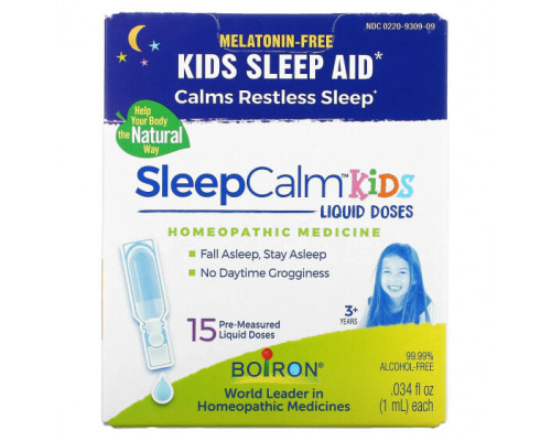 Детское здоровье Boiron, Kids, SleepCalm, жидкие дозы, для детей от 3 лет, без мелатонина, 15 предварительно отмеренных жидких доз, по 1 мл (0,034 жидк. Унции) Детское здоровье Boiron, Kids, SleepCalm, жидкие дозы, для детей от 3 лет, без мелатонина, 15 предварительно отмеренных жидких доз, по 1 мл (0,034 жидк. Унции)