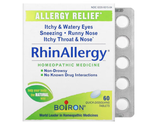 Boiron, RhinAllergy, Allergy Relief, 60 Quick-Dissolving Tablets Boiron, RhinAllergy, Allergy Relief, 60 Quick-Dissolving Tablets