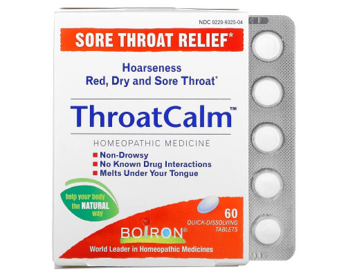 Boiron, ThroatCalm, 60 быстрорастворимых таблеток Boiron, ThroatCalm, 60 быстрорастворимых таблеток
