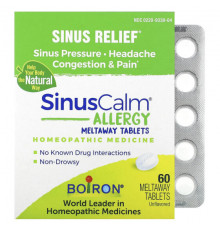 Травы и натуральные средства Boiron, SinusCalm Allergy, облегчение носа, без добавок, 60 таблеток Meltaway