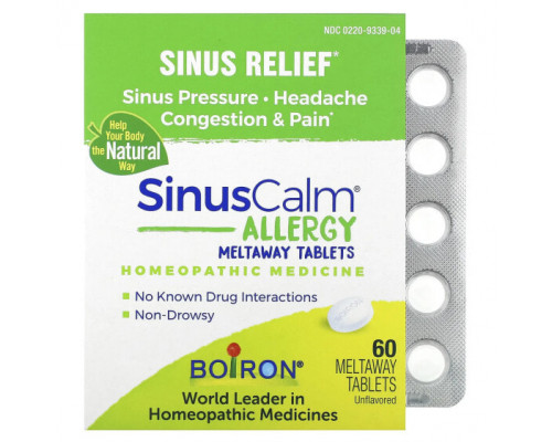 Травы и натуральные средства Boiron, SinusCalm Allergy, облегчение носа, без добавок, 60 таблеток Meltaway Травы и натуральные средства Boiron, SinusCalm Allergy, облегчение носа, без добавок, 60 таблеток Meltaway