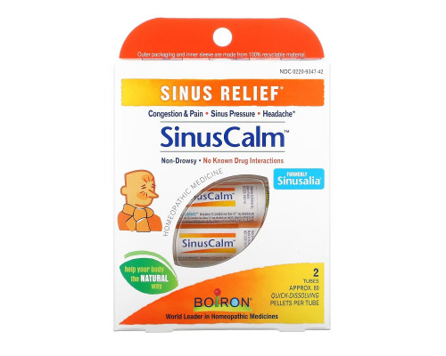 Boiron, SinusCalm, Sinus Relief, 2 Tubes, Approx. 80 Quick-Dissolving Pallets Per Tube Boiron, SinusCalm, Sinus Relief, 2 Tubes, Approx. 80 Quick-Dissolving Pallets Per Tube