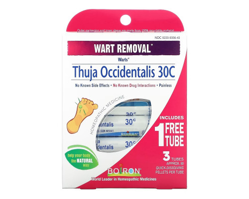 Boiron, Thuja Occidentalis 30C, Wart Removal, 3 Tubes, Approx 80 Pellets Per Tube Boiron, Thuja Occidentalis 30C, Wart Removal, 3 Tubes, Approx 80 Pellets Per Tube