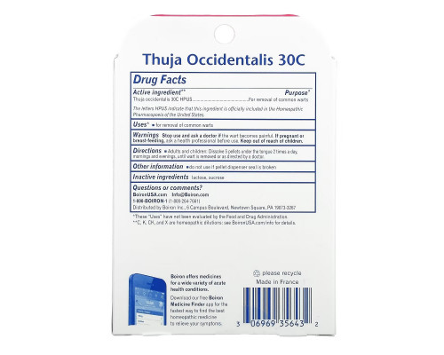 Boiron, Thuja Occidentalis 30C, Wart Removal, 3 Tubes, Approx 80 Pellets Per Tube Boiron, Thuja Occidentalis 30C, Wart Removal, 3 Tubes, Approx 80 Pellets Per Tube