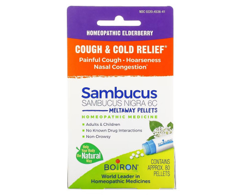 Boiron, Sambucus, Cough & Cold Relief, Meltaway Pellets, Approx. 80 Pellets Boiron, Sambucus, Cough & Cold Relief, Meltaway Pellets, Approx. 80 Pellets