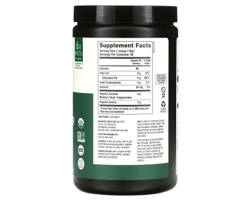Nutiva, Порошок органических среднецепочечных триглицеридов, 300 г Nutiva, Порошок органических среднецепочечных триглицеридов, 300 г