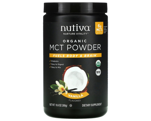 Nutiva, Organic MCT Powder, Vanilla, 10.6 oz (300 g) Nutiva, Organic MCT Powder, Vanilla, 10.6 oz (300 g)