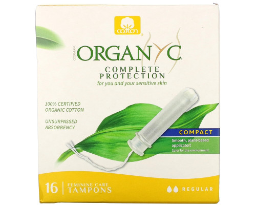 Organyc, Organic Tampons, Compact, 16 Regular Absorbency Tampons Organyc, Organic Tampons, Compact, 16 Regular Absorbency Tampons