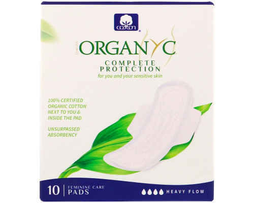Organyc, Organic Cotton Pads, Heavy Flow Night, 10 Pads Organyc, Organic Cotton Pads, Heavy Flow Night, 10 Pads