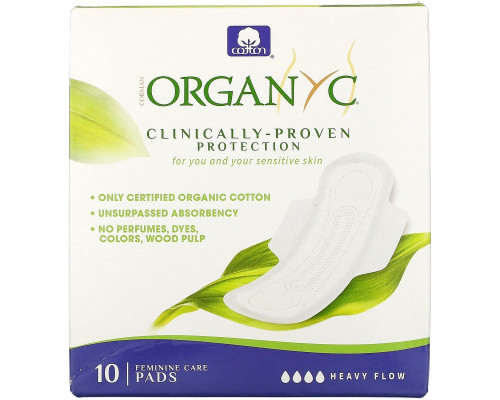 Organyc, Organic Cotton Pads, Heavy Flow Night, 10 Pads Organyc, Organic Cotton Pads, Heavy Flow Night, 10 Pads