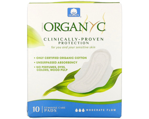 Organyc, Menstrual Pads, Moderate Flow, 10 Pads