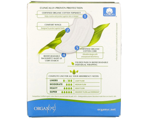 Organyc, Menstrual Pads, Moderate Flow, 10 Pads