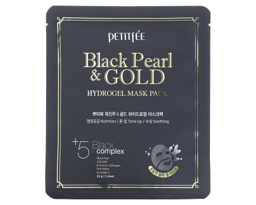 Petitfee, Black Pearl & Gold Hydrogel Mask Pack, 5 Sheets, 32 g Each Petitfee, Black Pearl & Gold Hydrogel Mask Pack, 5 Sheets, 32 g Each