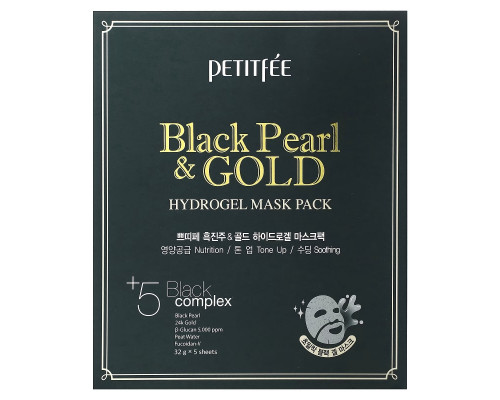 Petitfee, Black Pearl & Gold Hydrogel Mask Pack, 5 Sheets, 32 g Each Petitfee, Black Pearl & Gold Hydrogel Mask Pack, 5 Sheets, 32 g Each