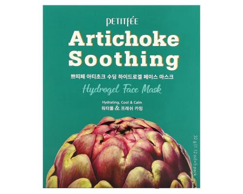 Petitfee, Artichoke Soothing, Hydrogel Face Mask, 5 Sheets, 1.12 oz (32 g) Each Petitfee, Artichoke Soothing, Hydrogel Face Mask, 5 Sheets, 1.12 oz (32 g) Each