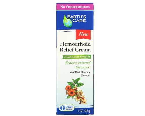 Earth's Care, Hemorrhoid Relief Cream, with Witch Hazel and Menthol, 1 oz (28 g) Earth's Care, Hemorrhoid Relief Cream, with Witch Hazel and Menthol, 1 oz (28 g)