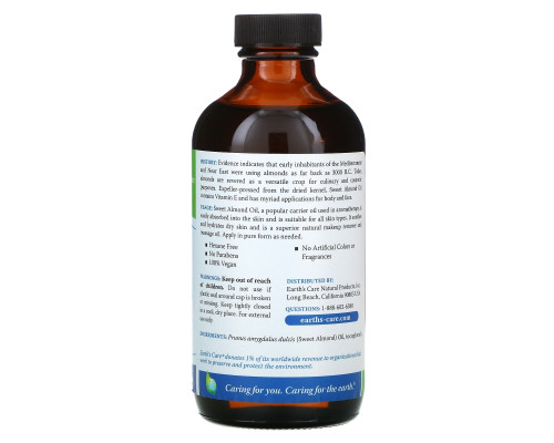 Earth's Care, Масло сладкого миндаля, 8 жидких унций (236 мл) Earth's Care, Масло сладкого миндаля, 8 жидких унций (236 мл)