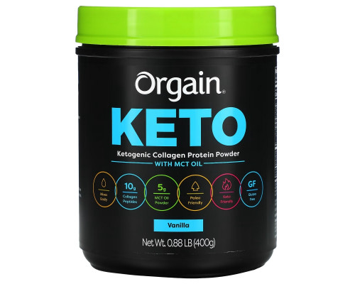 Orgain, Keto, Ketogenic Collagen Protein Powder with MCT Oil, Vanilla, 0.88 lb (400 g) Orgain, Keto, Ketogenic Collagen Protein Powder with MCT Oil, Vanilla, 0.88 lb (400 g)