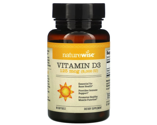 NatureWise, Vitamin D3, 125 mcg (5,000 IU), 90 Softgels NatureWise, Vitamin D3, 125 mcg (5,000 IU), 90 Softgels
