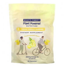 Рыбий жир и Омега 3, 6, 9 Wiley's Finest, Plant Powered Nutrition, веганские жевательные мармеладки с омега-3, свежий лимонад, 131 мг, 60 жевательных таблеток
