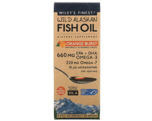 Wiley's Finest, Дикий Аляскинский Рыбий Жир, Апельсиновый Взрыв, 660 мг, 8.4 жидких унции. (250 мл)