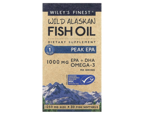 Wiley's Finest, Дикий Аляскинский Рыбий Жир, Пик EPA, 1250 мг, 30 Рыбные Капсулы Wiley's Finest, Дикий Аляскинский Рыбий Жир, Пик EPA, 1250 мг, 30 Рыбные Капсулы