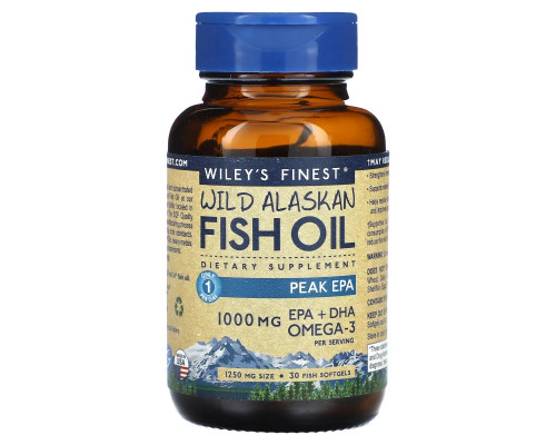 Wiley's Finest, Дикий Аляскинский Рыбий Жир, Пик EPA, 1250 мг, 30 Рыбные Капсулы Wiley's Finest, Дикий Аляскинский Рыбий Жир, Пик EPA, 1250 мг, 30 Рыбные Капсулы