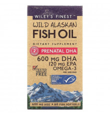 Wiley's Finest, Дикий Аляскинский Рыбий Жир, Пренатальный DHA, 600 мг, 60 Рыбные Капсулы