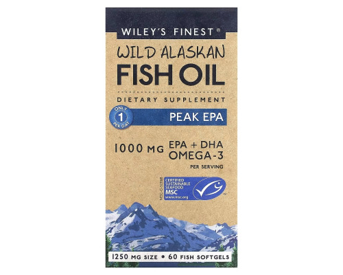 Wiley's Finest, Дикое Аляскинское Рыбное Масло, Пик EPA, 1250 мг, 60 Рыбные Капсулы Wiley's Finest, Дикое Аляскинское Рыбное Масло, Пик EPA, 1250 мг, 60 Рыбные Капсулы