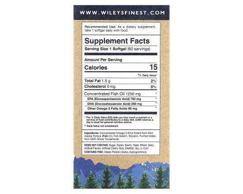 Wiley's Finest, Дикое Аляскинское Рыбное Масло, Пик EPA, 1250 мг, 60 Рыбные Капсулы Wiley's Finest, Дикое Аляскинское Рыбное Масло, Пик EPA, 1250 мг, 60 Рыбные Капсулы