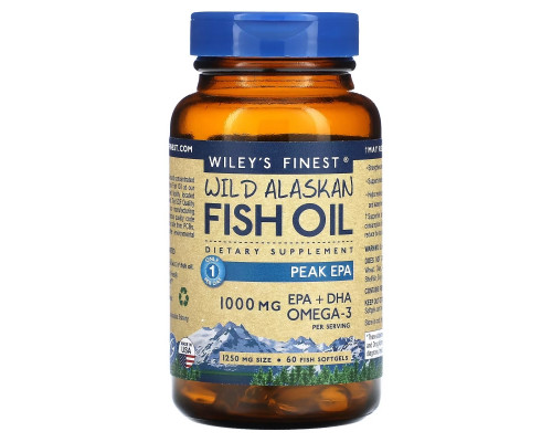 Wiley's Finest, Дикое Аляскинское Рыбное Масло, Пик EPA, 1250 мг, 60 Рыбные Капсулы Wiley's Finest, Дикое Аляскинское Рыбное Масло, Пик EPA, 1250 мг, 60 Рыбные Капсулы