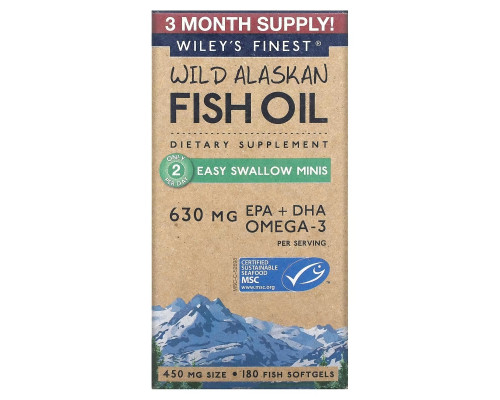 Wiley's Finest, Wild Alaskan Fish Oil, Easy Swallow Minis, 450 mg, 180 Softgels