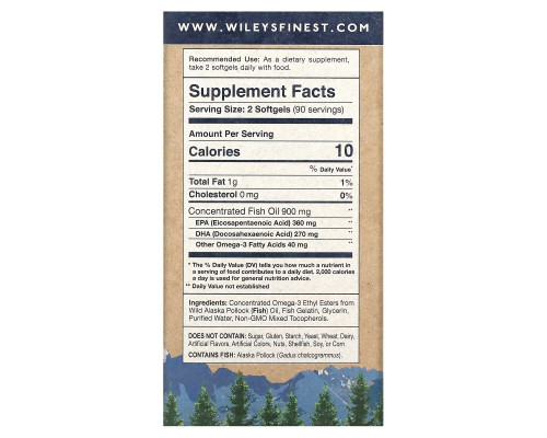 Wiley's Finest, Wild Alaskan Fish Oil, Easy Swallow Minis, 450 mg, 180 Softgels