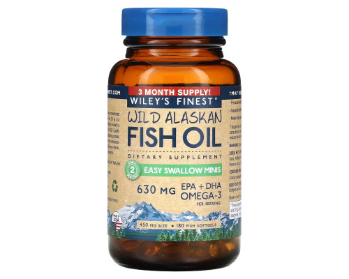 Wiley's Finest, Wild Alaskan Fish Oil, Easy Swallow Minis, 450 mg, 180 Softgels