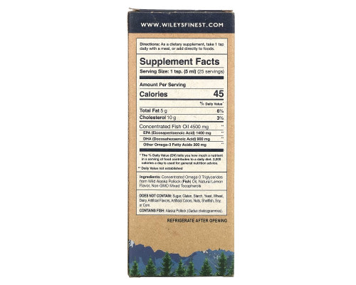 Wiley's Finest, Wild Alaskan Fish Oil, Peak Omega-3 Liquid, Natural Lemon Flavor, 2150 mg, 8.45 fl oz (250 ml)