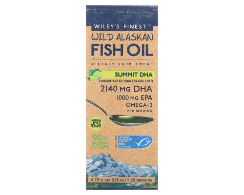 Wiley's Finest, Wild Alaskan Fish Oil, Summit DHA, Natural Lime Flavor, 4.23 fl oz (125 ml) Wiley's Finest, Wild Alaskan Fish Oil, Summit DHA, Natural Lime Flavor, 4.23 fl oz (125 ml)