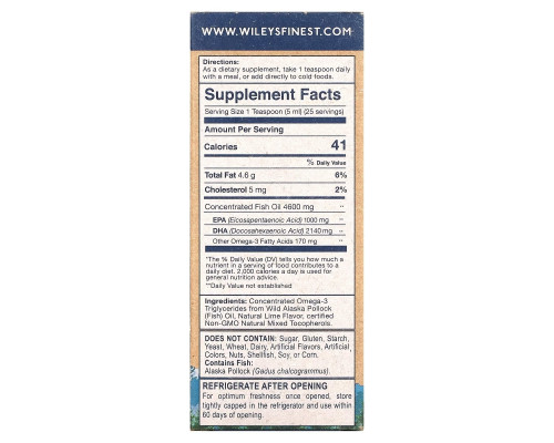 Wiley's Finest, Wild Alaskan Fish Oil, Summit DHA, Natural Lime Flavor, 4.23 fl oz (125 ml) Wiley's Finest, Wild Alaskan Fish Oil, Summit DHA, Natural Lime Flavor, 4.23 fl oz (125 ml)
