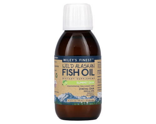 Wiley's Finest, Wild Alaskan Fish Oil, Summit DHA, Natural Lime Flavor, 4.23 fl oz (125 ml) Wiley's Finest, Wild Alaskan Fish Oil, Summit DHA, Natural Lime Flavor, 4.23 fl oz (125 ml)