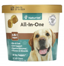 NaturVet, All-In-One, универсальная добавка для собак, 60 жевательных таблеток, 240 г (8,4 унции)