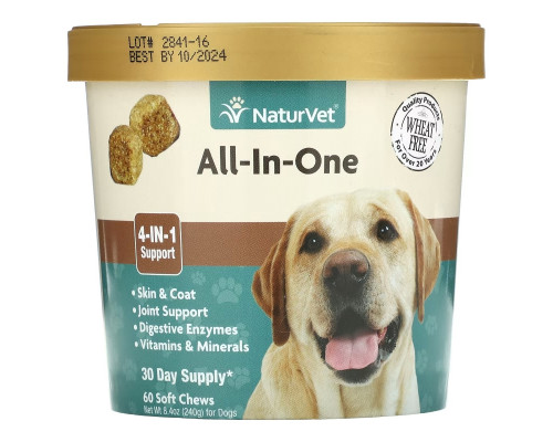 NaturVet, All-In-One, универсальная добавка для собак, 60 жевательных таблеток, 240 г (8,4 унции) NaturVet, All-In-One, универсальная добавка для собак, 60 жевательных таблеток, 240 г (8,4 унции)