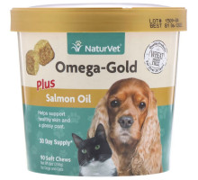 NaturVet, Omega-Gold с жиром лосося, добавка для собак и котов, 90 мягких жевательных таблеток
