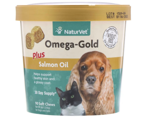NaturVet, Omega-Gold с жиром лосося, добавка для собак и котов, 90 мягких жевательных таблеток NaturVet, Omega-Gold с жиром лосося, добавка для собак и котов, 90 мягких жевательных таблеток