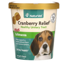 NaturVet, Cranberry Relief, с эхинацеей, добавка для поддержки здоровья мочевыводящих путей и поддержки иммунитета, для собак, 60 жевательных таблеток, 180 г (6,3 унции)