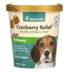 NaturVet, Cranberry Relief, с эхинацеей, добавка для поддержки здоровья мочевыводящих путей и поддержки иммунитета, для собак, 60 жевательных таблеток, 180 г (6,3 унции)