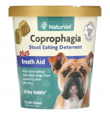 NaturVet, Coprophagia, добавка против копрофагии, с освежителем дыхания, 70 жевательных таблеток, 154 г (5,4 унции)