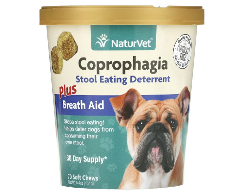 NaturVet, Coprophagia, добавка против копрофагии, с освежителем дыхания, 70 жевательных таблеток, 154 г (5,4 унции) NaturVet, Coprophagia, добавка против копрофагии, с освежителем дыхания, 70 жевательных таблеток, 154 г (5,4 унции)