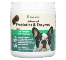 NaturVet, Улучшенные пробиотики и ферменты, а также пробиотик Vet Strength PB6 для собак, 120 жевательных таблеток