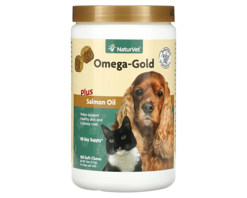 NaturVet, Omega-Gold Plus Salmon Oil, For Dogs and Cats, 180 Soft Chews, 18 oz (513 g) NaturVet, Omega-Gold Plus Salmon Oil, For Dogs and Cats, 180 Soft Chews, 18 oz (513 g)